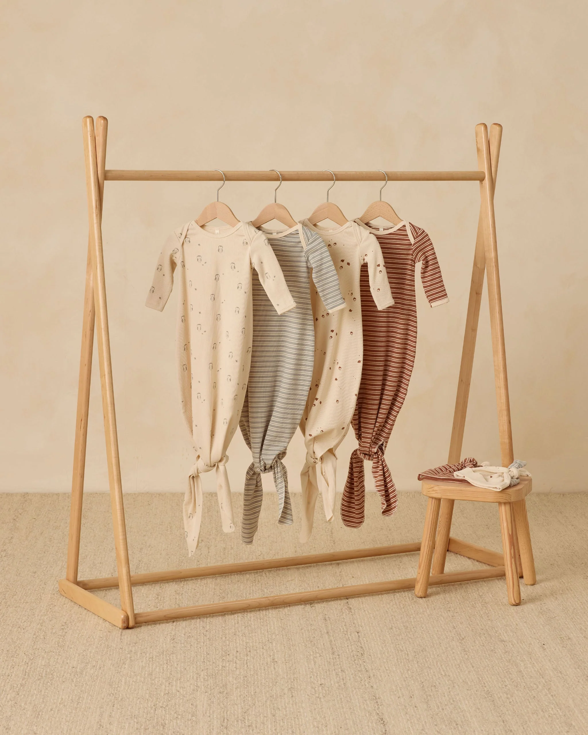 Knotted Baby Gown + Hat Set || Steel Blue Micro Stripe - Image 5