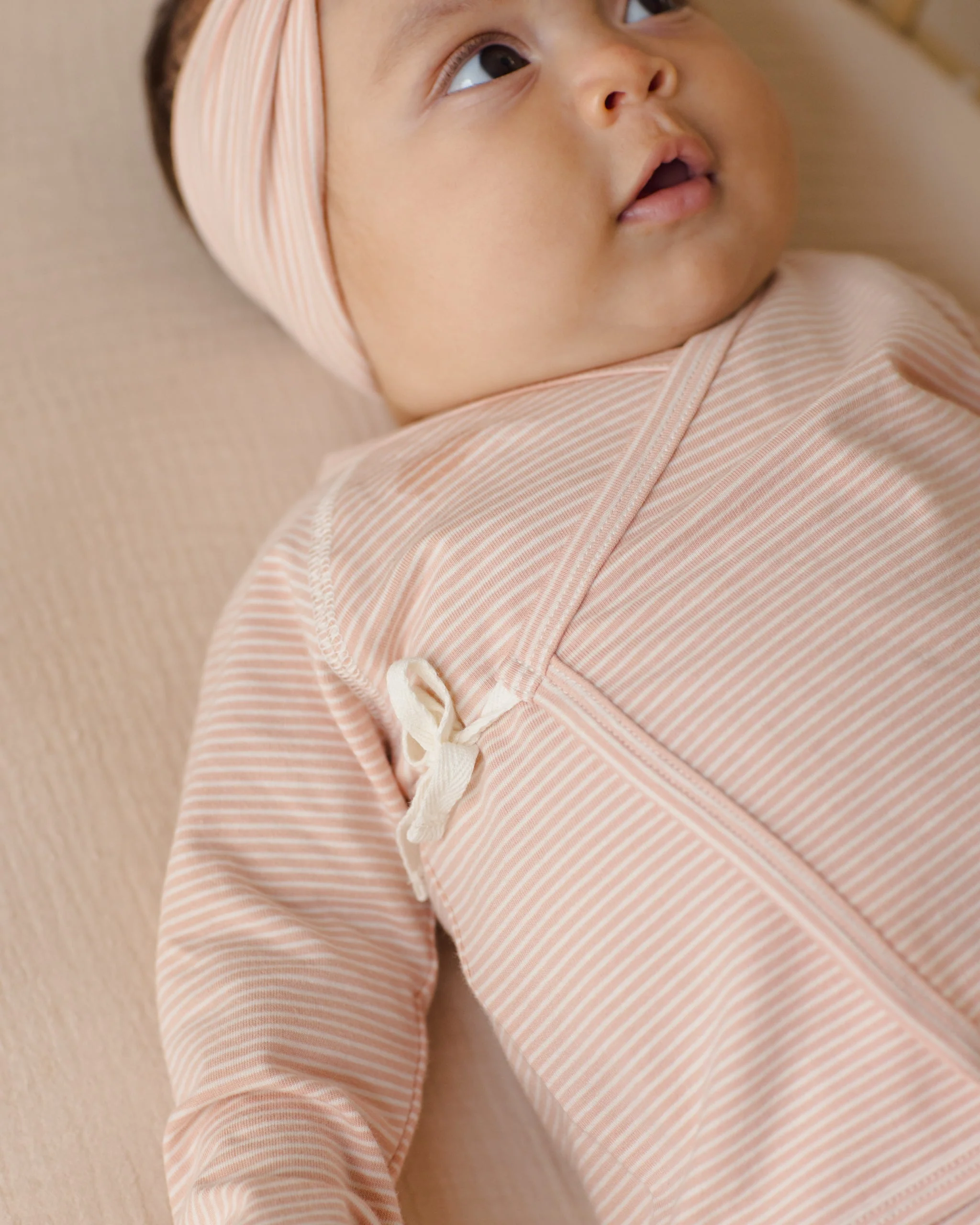 Wrap Top + Footed Pant Set Melon Micro Stripe - Image 3